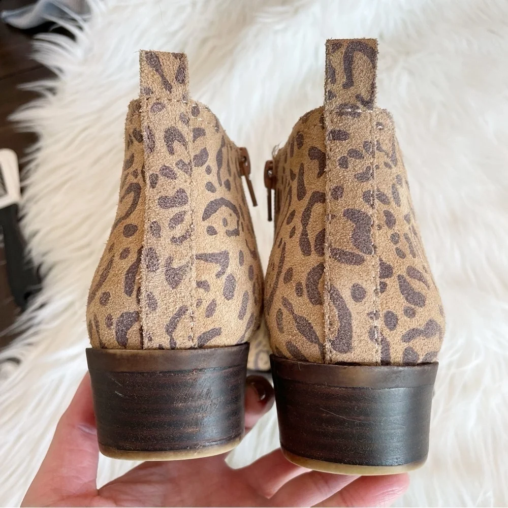 Lucky Brand Bimare Leather Ankle Bootie Javan Natural Leopard Printed Cow Suede